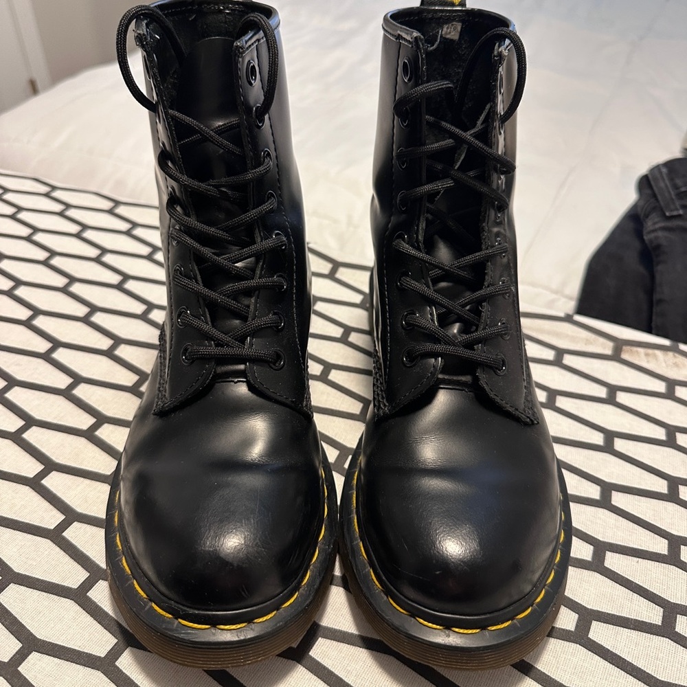Dr. Martens Black and Yellow Lace-Up Boots